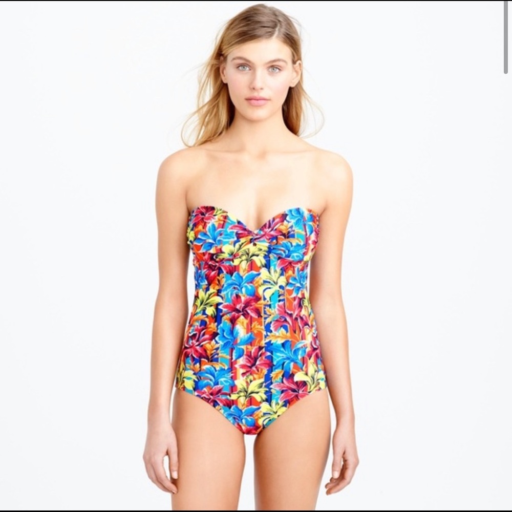 J. Crew Floral Bandeau One-Piece Bathing Suit